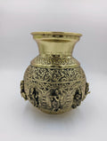Large brass Sri Vaibhav Kalash with intricate deity and floral engravings