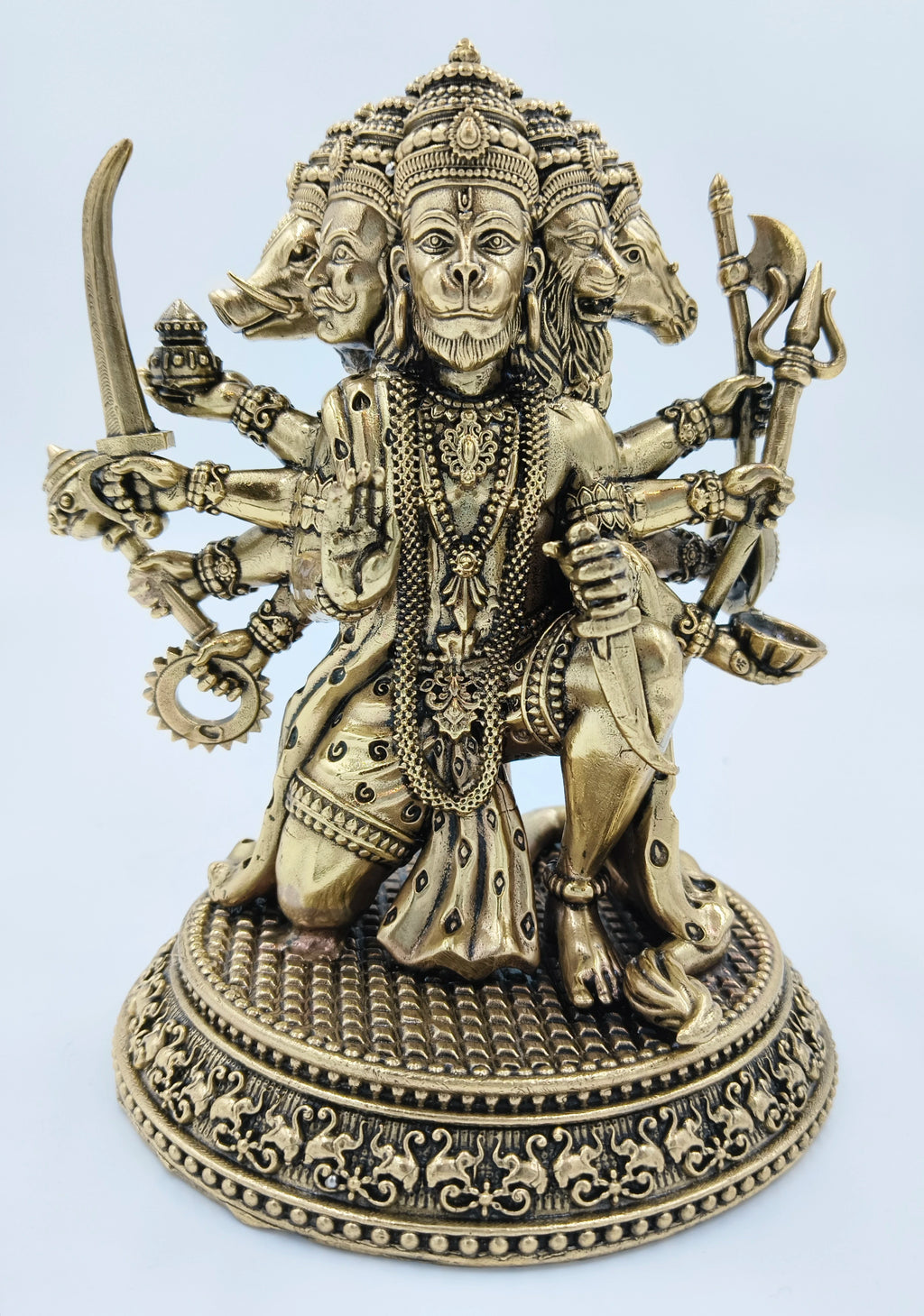 Brass Pancavaktra Mahaveer statue of Lord Hanuman with five faces and multiple arms