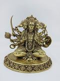 medium brass Panchamukhi Hanuman statue seated on decorated base