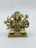 Small brass Panchamukhi Hanuman statue with five faces and multiple arms in seated pose