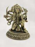 Brass Panchamukhi Hanuman statue with five heads and multiple arms holding weapons