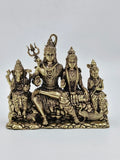 Brass statue of Shiv Parivar featuring Shiva, Parvati, Ganesha, and Kartikeya seated