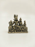 Mini brass sculpture of Shiva Parivar with Shiva, Parvati, Ganesha, and Kartikeya