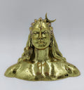 Small brass bust sculpture of Adiyogi Shiva with crescent moon and cobra