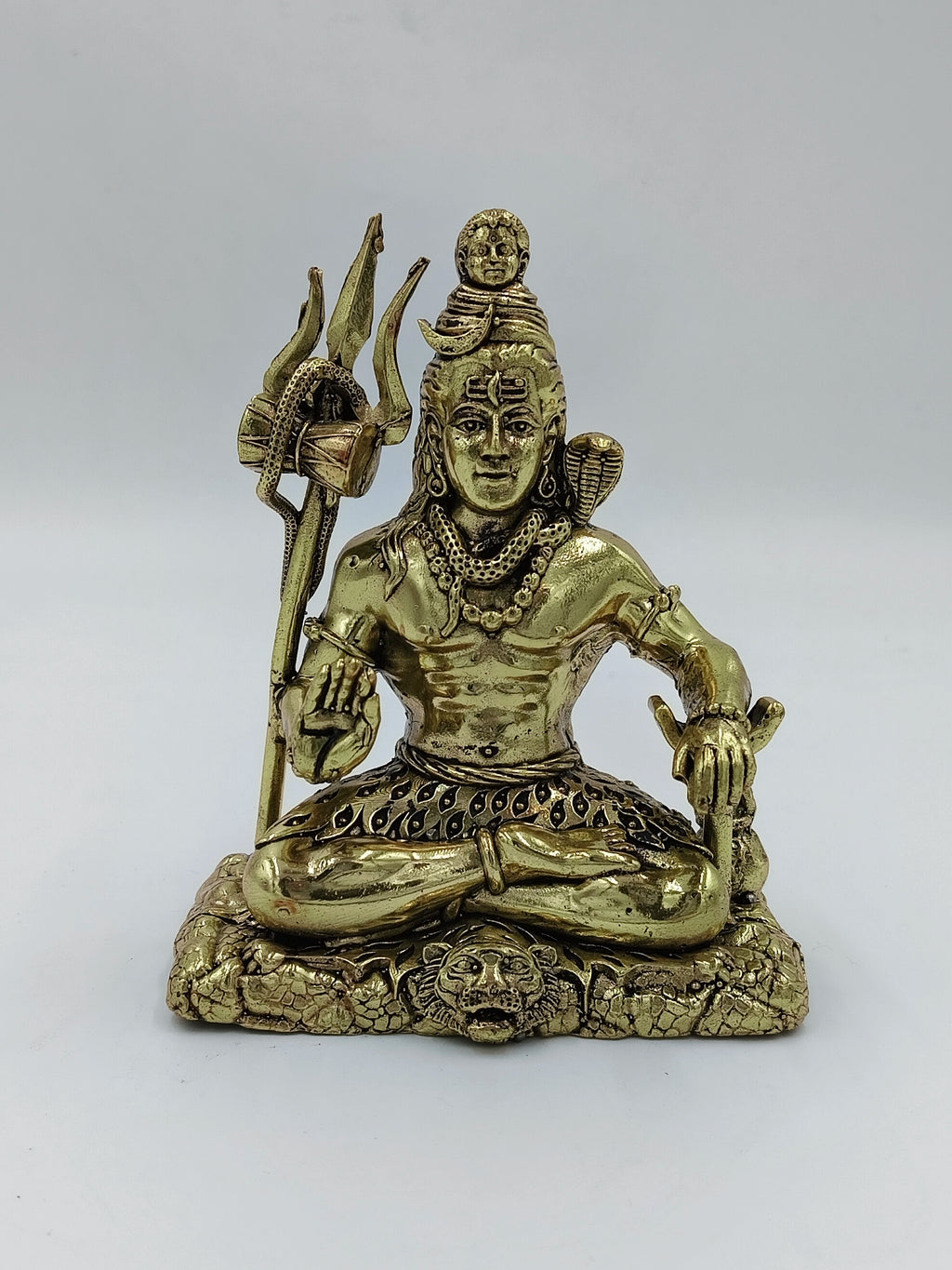 Medium brass Sadashiva statue of Lord Shiva sitting cross-legged with trident