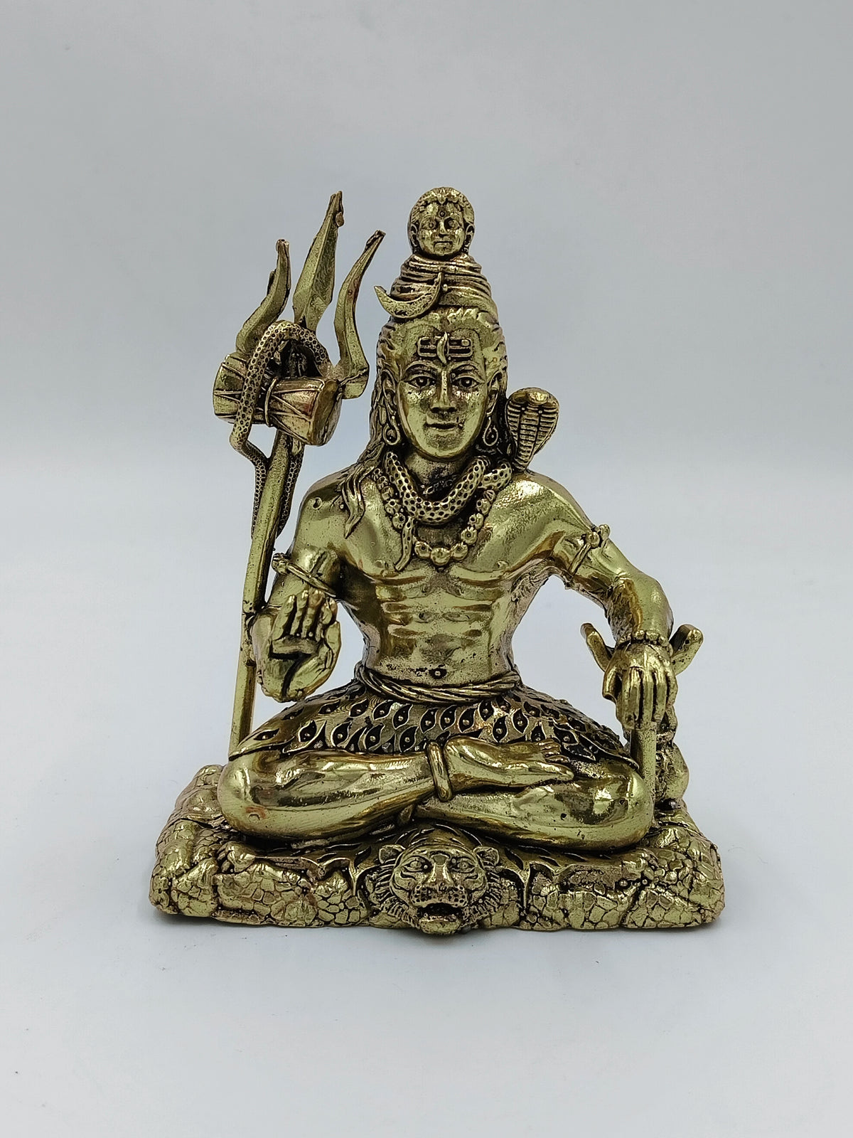 Medium brass Sadashiva statue of Lord Shiva sitting cross-legged with trident