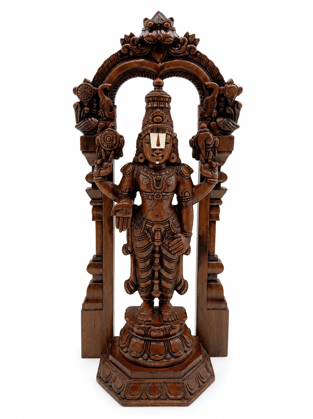 Large teakwood Arch Balaji statue with detailed carvings and decorative arch