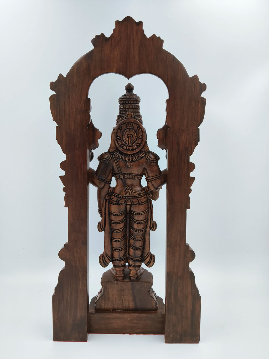 Rear view of large teakwood Arch Balaji Hindu deity sculpture