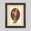 Framed wooden art picture of Krishna playing flute with ornamental border