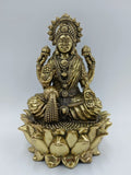 Medium brass statue of Goddess Lakshmi seated on a lotus flower