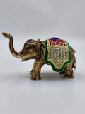 Mini brass elephant figurine with copper enamel and decorative gemstones