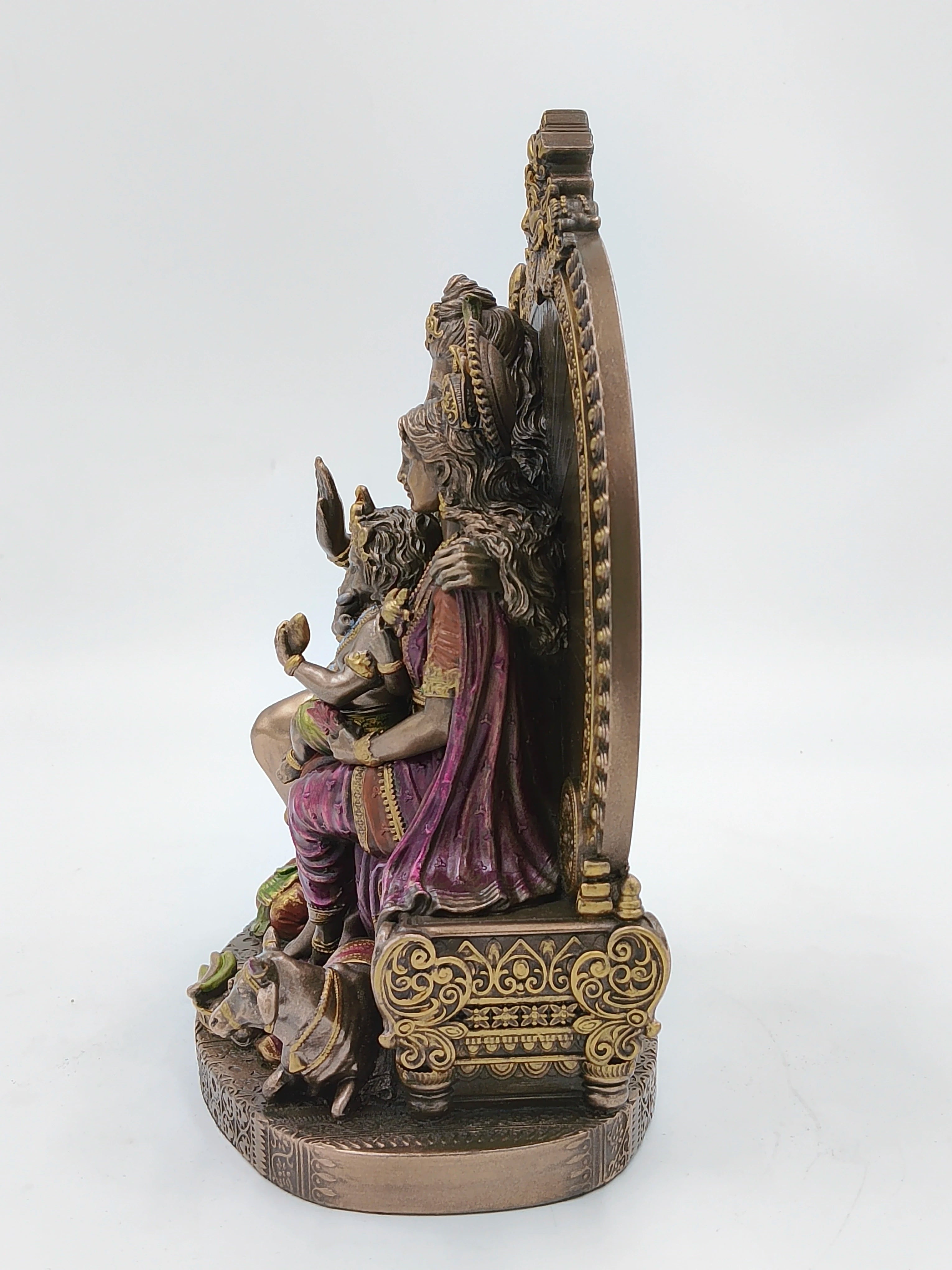 Side view of large polyresin Shiva Family statue with intricate detailing