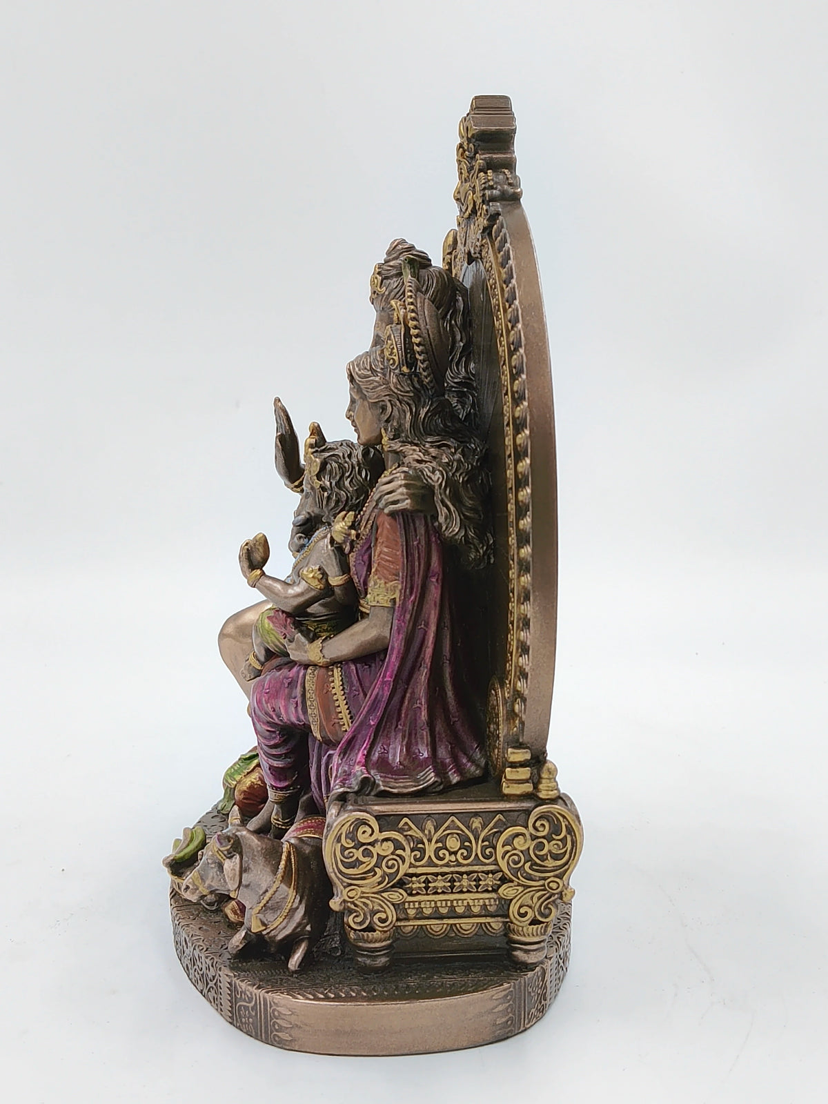 Side view of large polyresin Shiva Family statue with intricate detailing