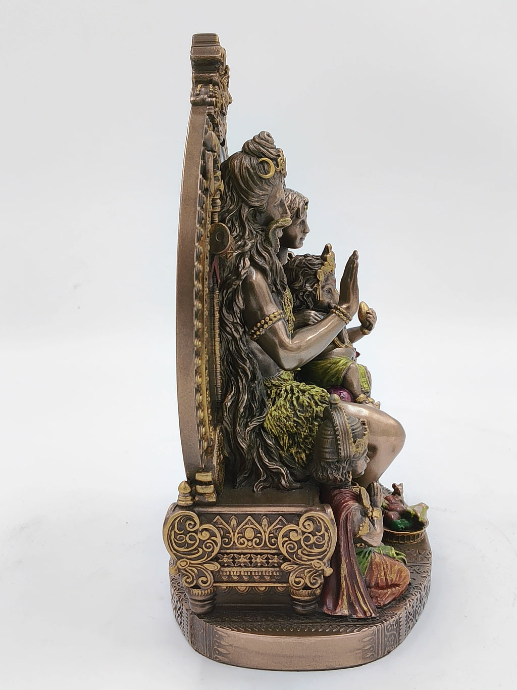 Side view of large polyresin statue of Shiva Family with intricate detailing