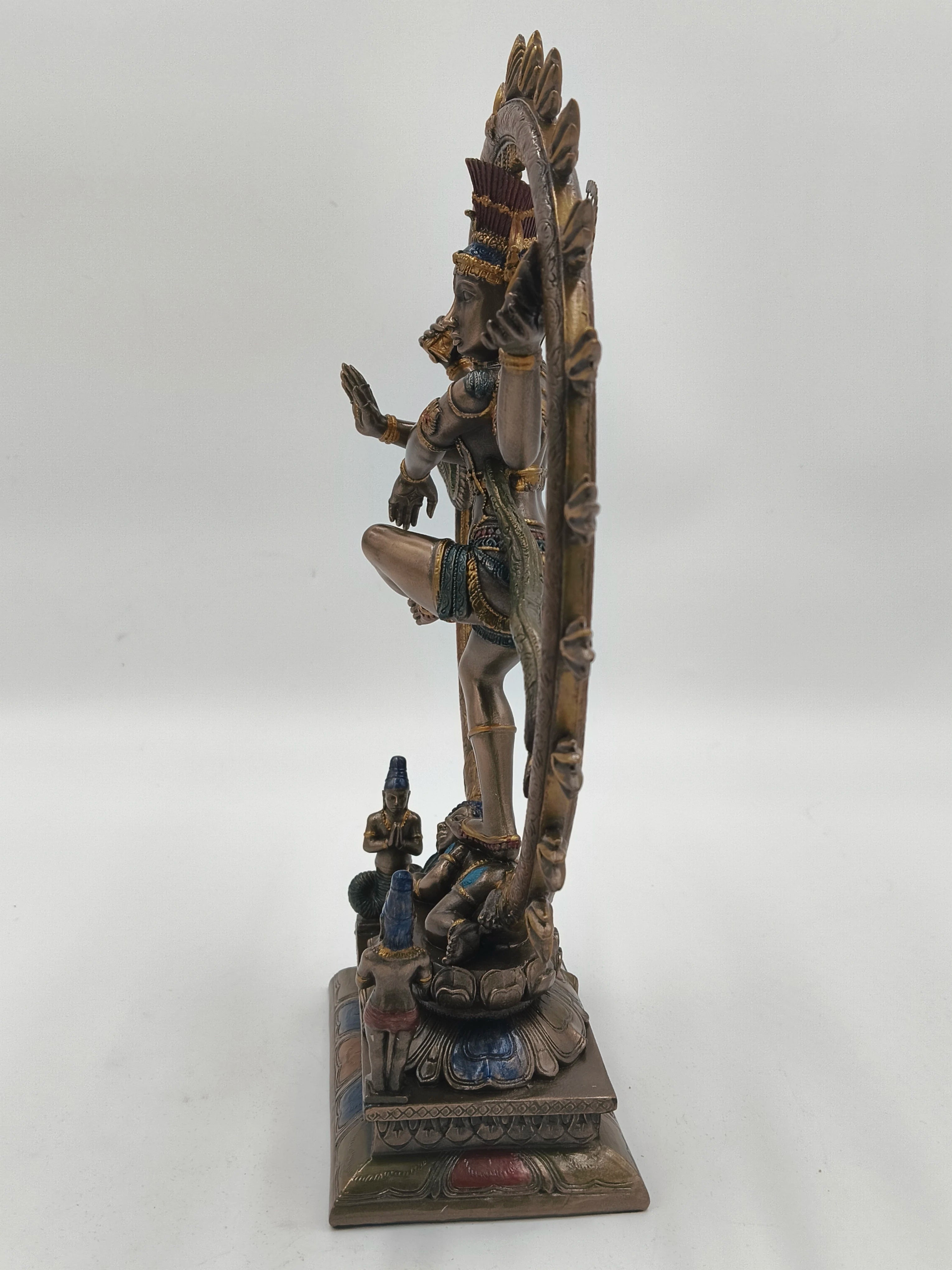 Side view of a large polyresin Natraj sculpture with detailed ornaments