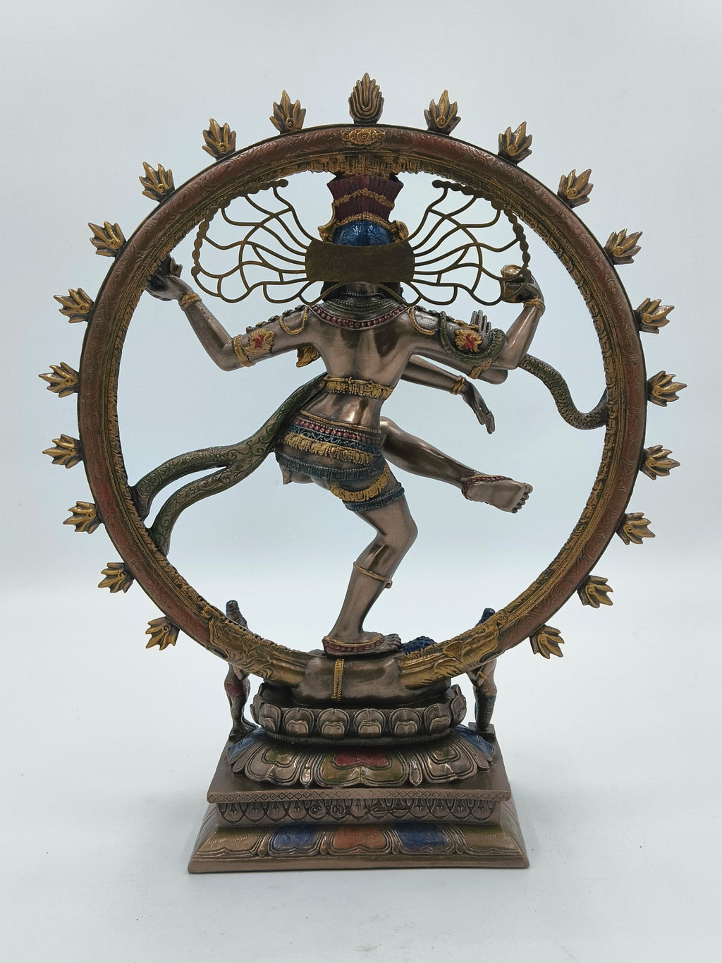 Back view of large polyresin Natraj statue with intricate details and circular frame