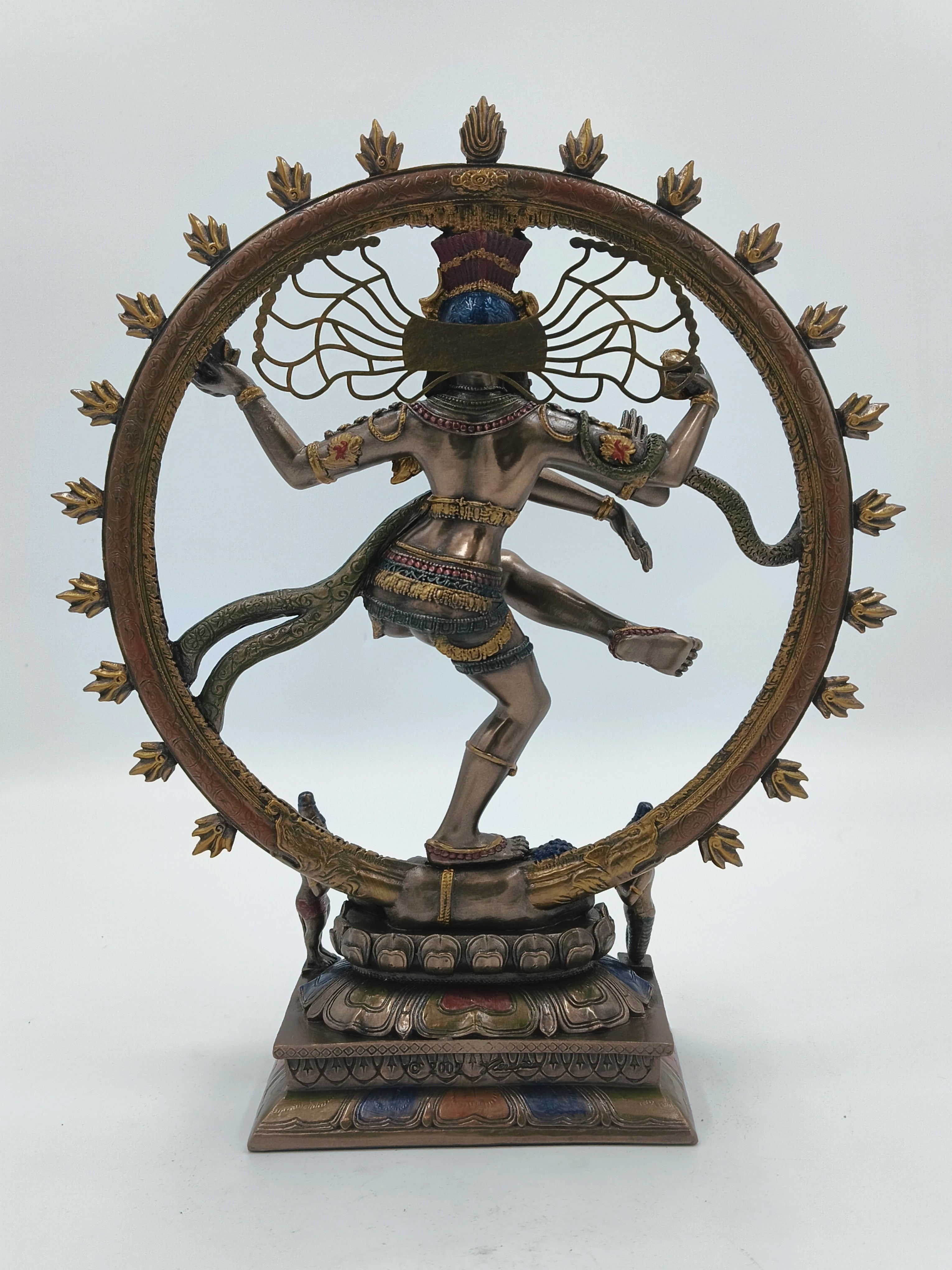 Back view of large polyresin Natraj statue with intricate details and circular frame