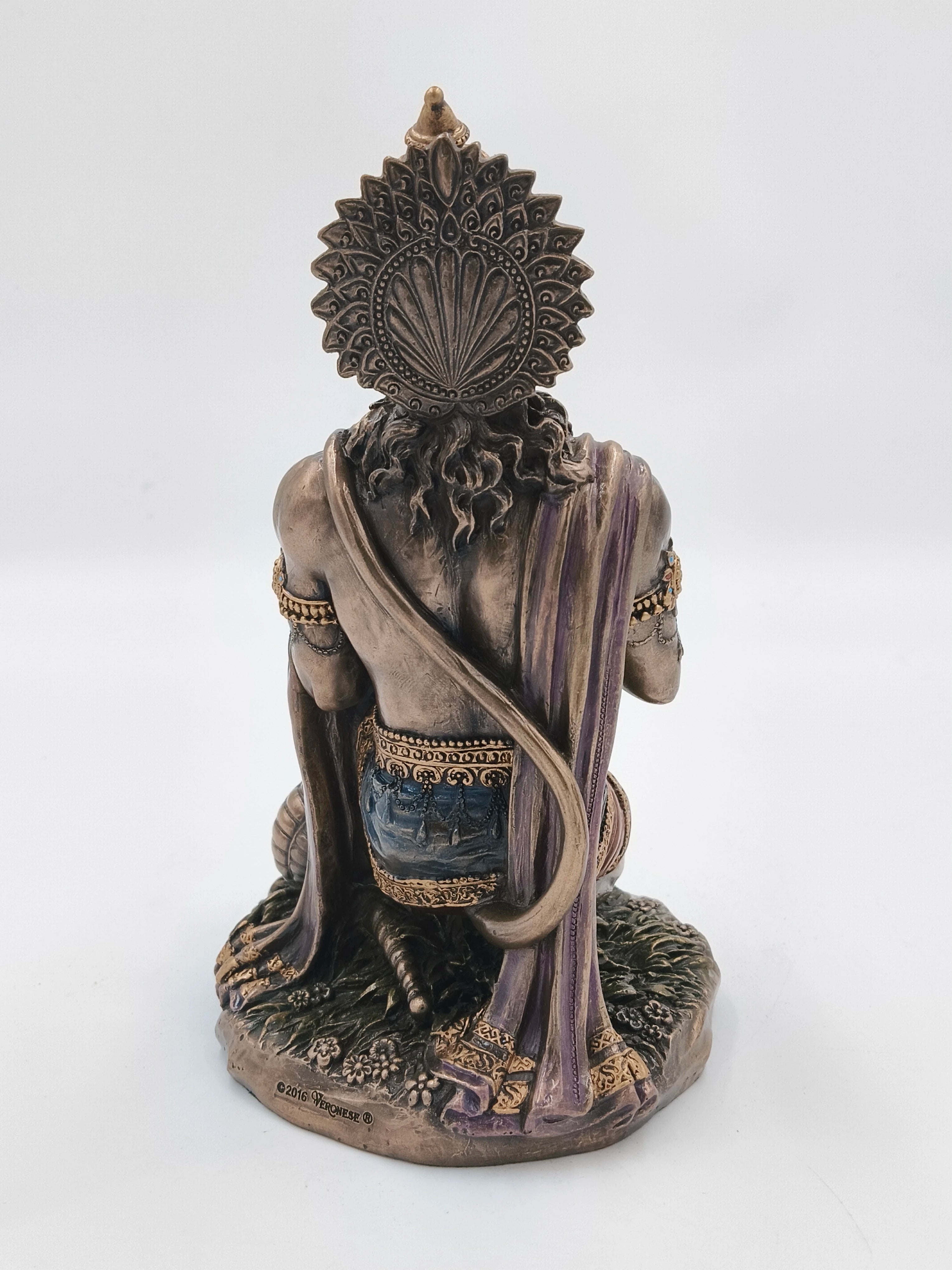 Back view of large polyresin Hanuman statue with detailed ornamentation
