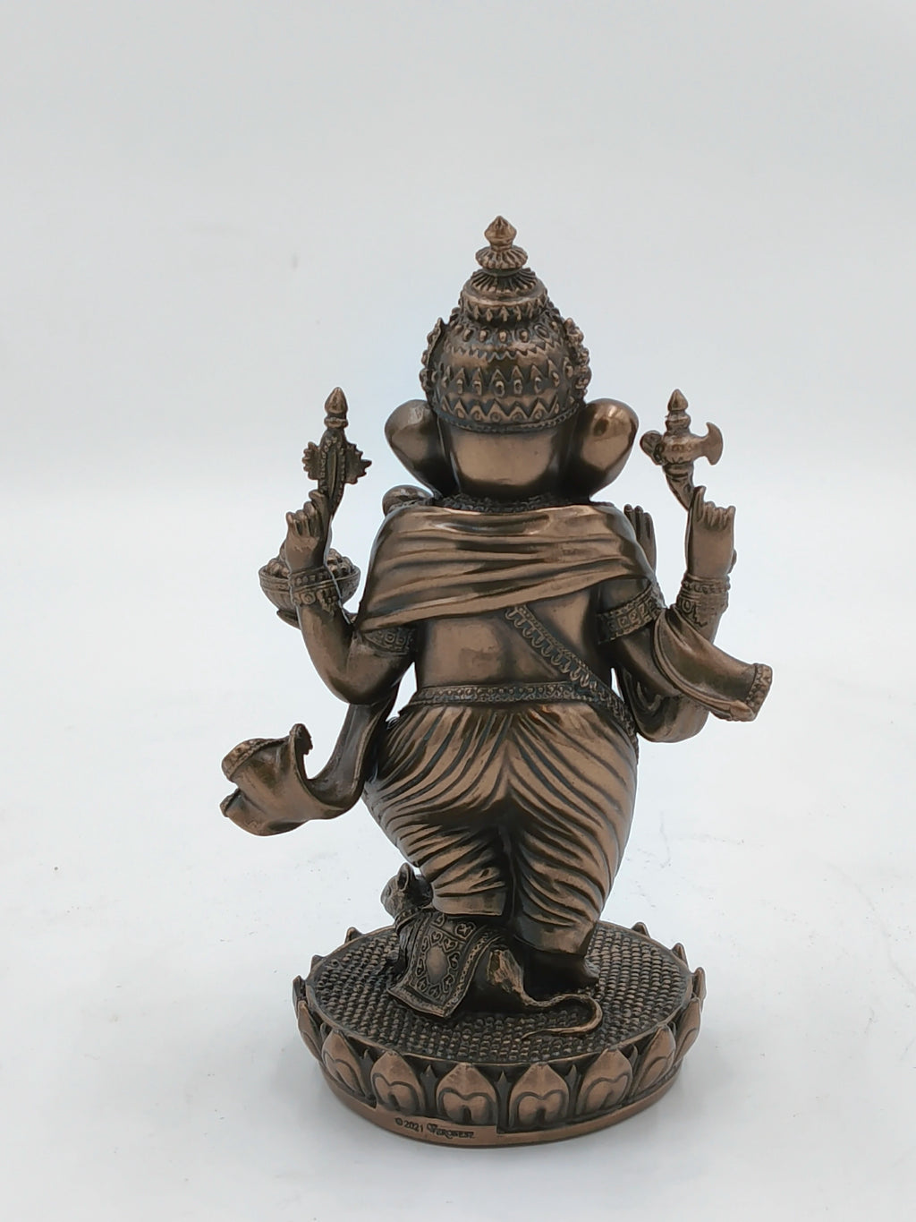 Back view of medium polyresin Ganesh standing statue with ornate details