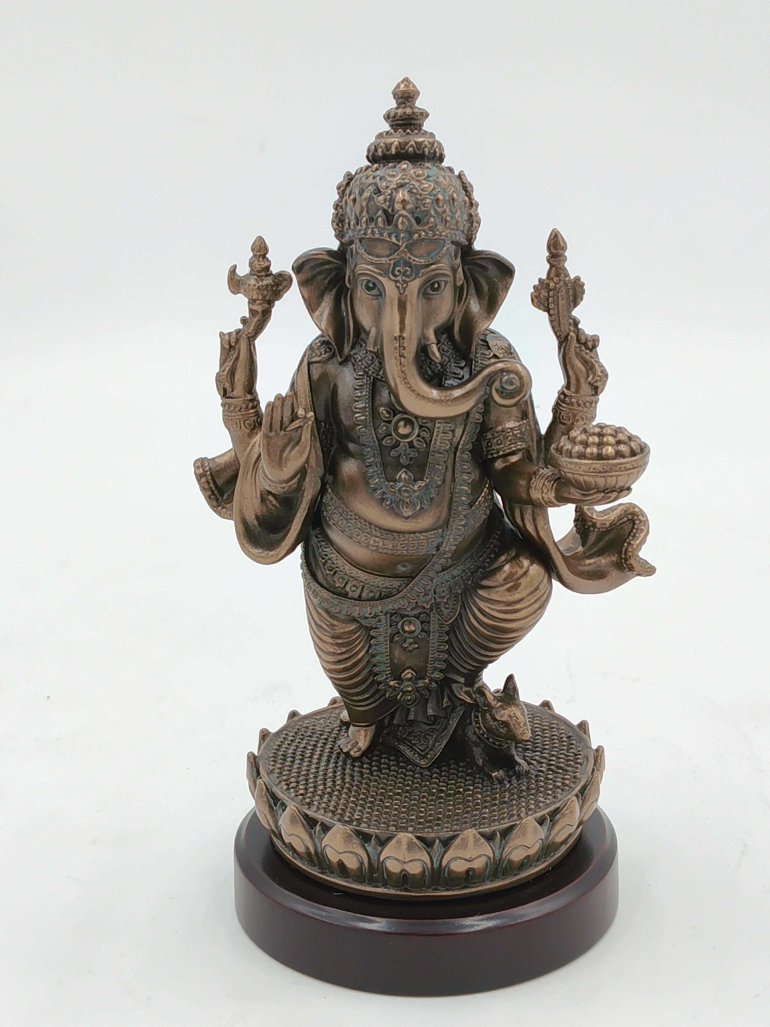 Medium polyresin standing Ganesh statue on decorative base