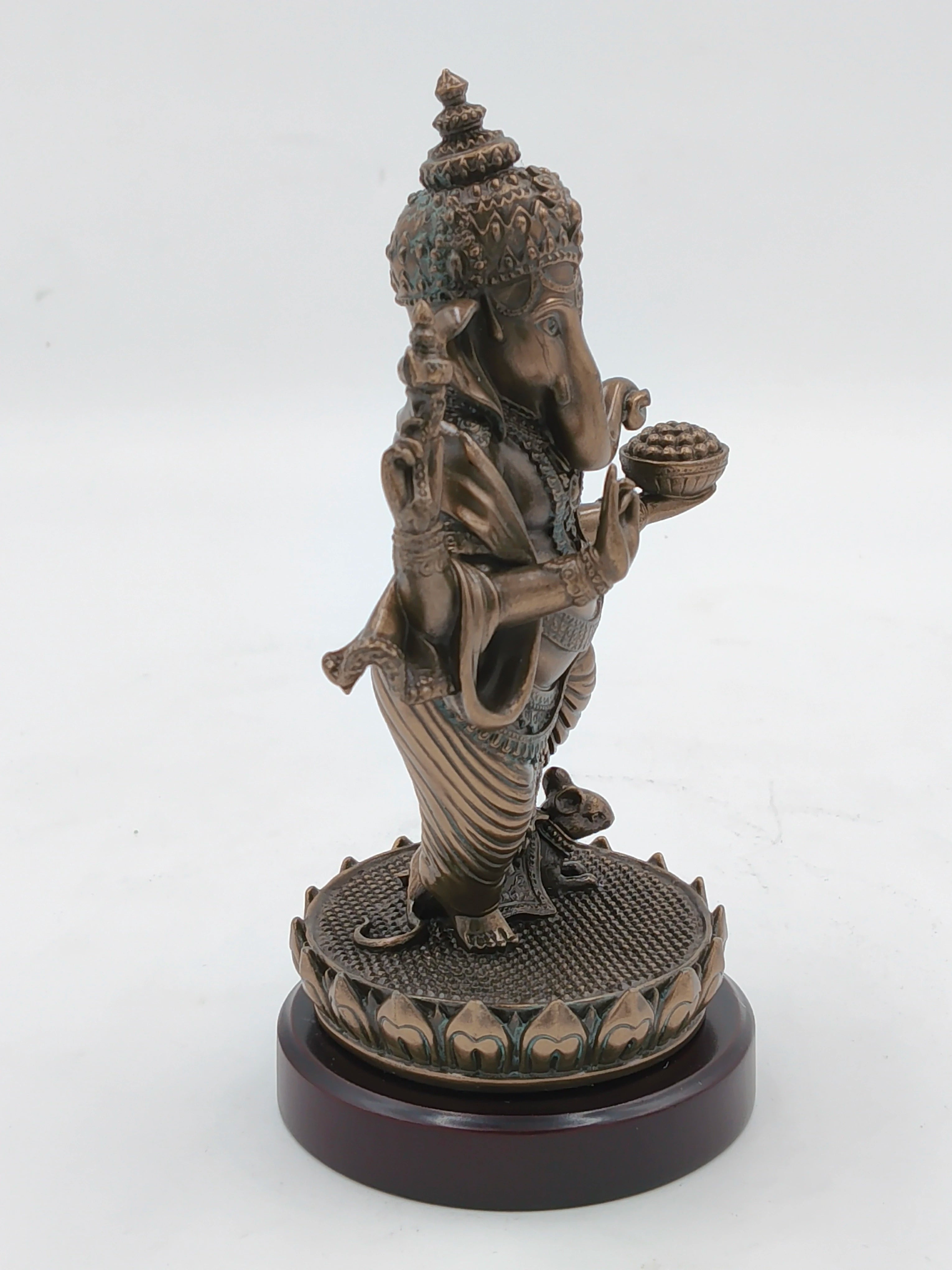 Medium polyresin standing Ganesh statue on decorative base side view