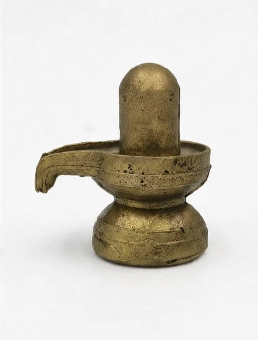 Compact brass Shivalinga sculpture with rounded top and spout detail