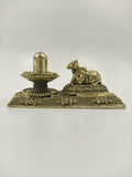 Mini brass Shivalinga sculpture with Nandhi on decorative base side view