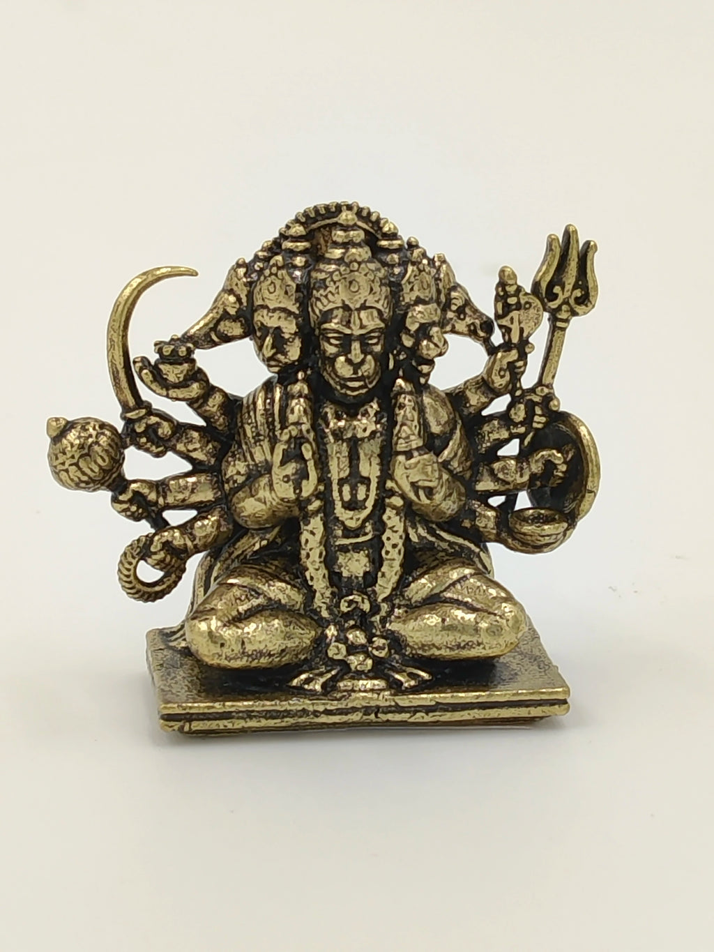 Brass mini Panchamukhi Hanuman statue with five heads and multiple arms