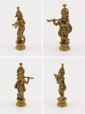 Miniature brass sculpture of Krishna playing flute, four different angles