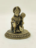 Small brass Hanuman statue kneeling with mace on ornate base