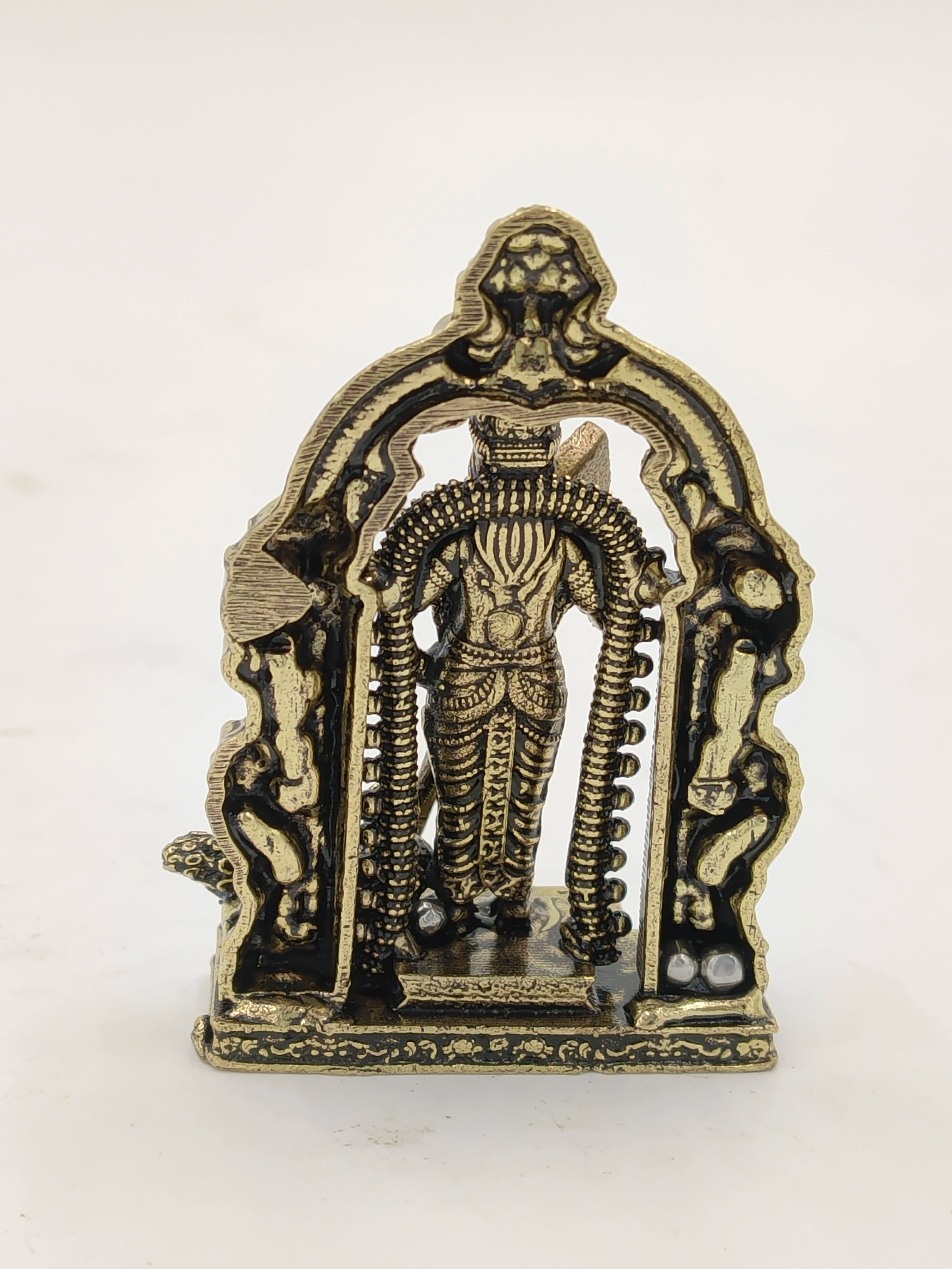Mini brass sculpture of Murgan deity with ornamental arch frame
