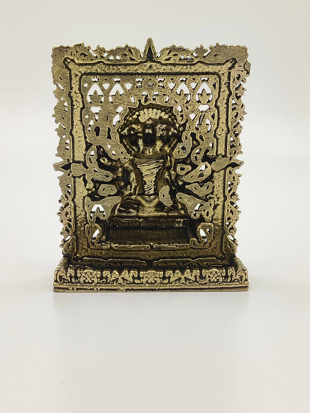 Small brass Panchamukhi Hanuman panel with intricate cutout details