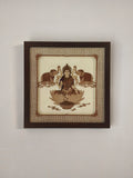 Framed wooden art picture of goddess Lakshmi with two elephants