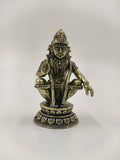 Mini brass sculpture of deity Ayyappa seated on lotus base with detailed jewelry