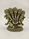 Brass Panchamukhi Ganesha sculpture with five elephant heads seated on decorative base