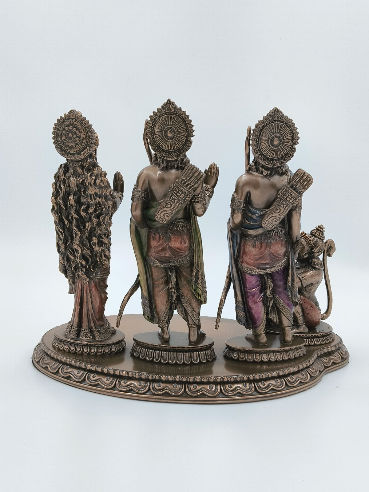Back view of large polyresin Ram Darbar sculpture set on ornate base