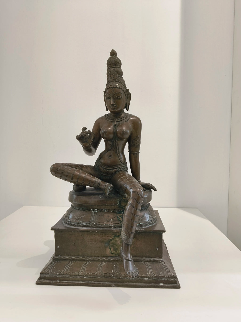 Large bronze statue of Goddess Parvathi seated with detailed adornments