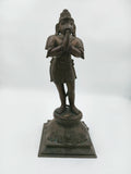 Bronze Hanuman sculpture standing with namaskaram pose on decorative base