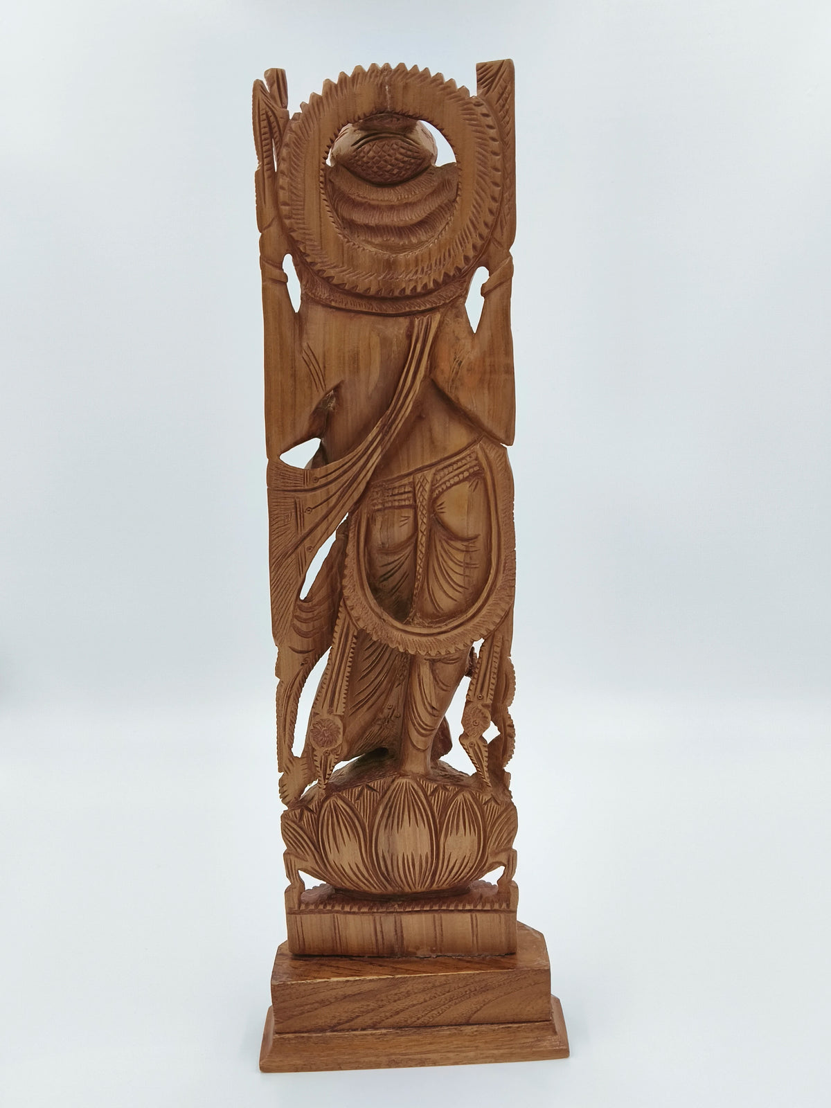 Large sandalwood Ganesh idol sculpture with detailed carvings on lotus base