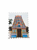 Colorful small Gopuram temple tower fridge magnet with blue and pink details