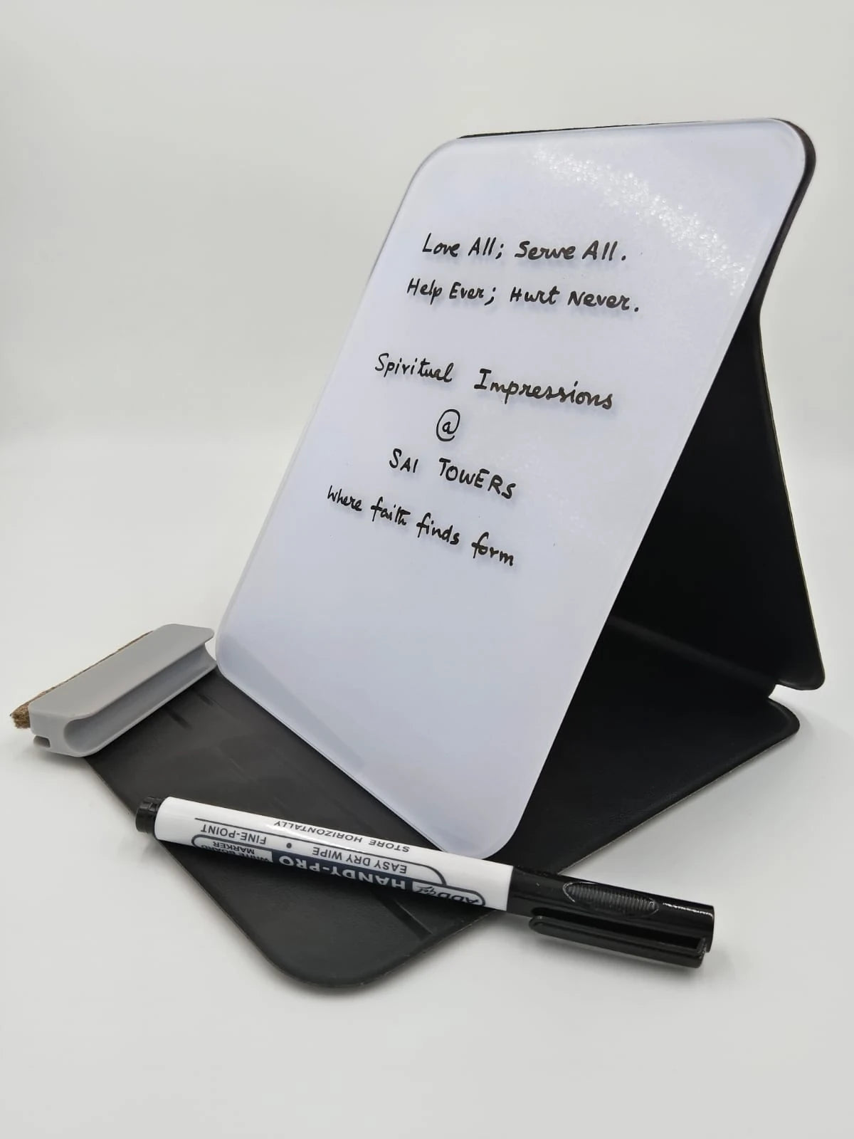 Medium wooden black board with Sri Sathya Sai Baba centenary logo and marker