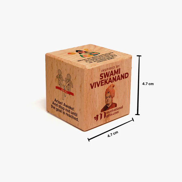 Inspirational wooden cube with Swami Vivekanand image and motivational quotes