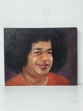 Large oil painting on canvas featuring a smiling spiritual figure with curly hair