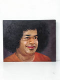 Large oil painting on canvas featuring a smiling spiritual figure with curly hair