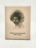 Large wooden plaque with portrait and meditation quote, 21.5x17 cm