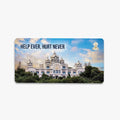Mini university magnet with 'Help Ever Hurt Never' text and temple image